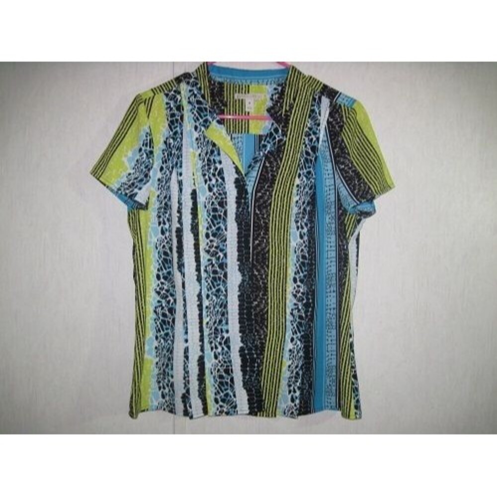 Dana Buchman Womens Blouse Size Medium Button Front Short Sleeve 100% Polyester